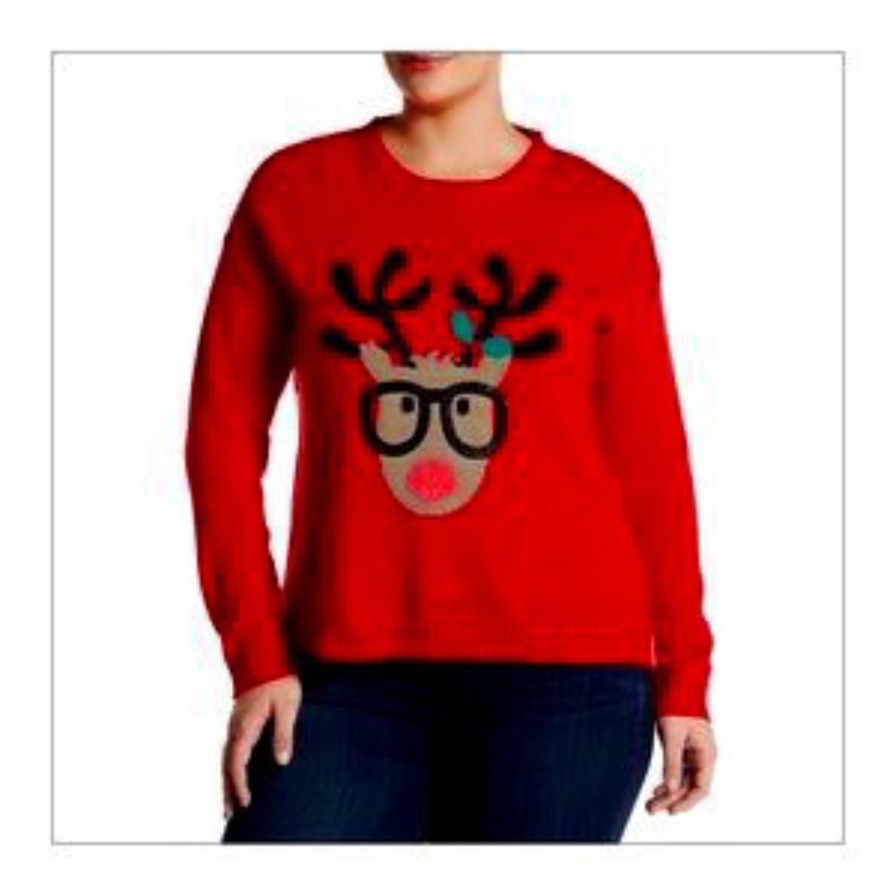 Plus Sweater-Reindeer w/ Glasses and Faux Fur Nose
